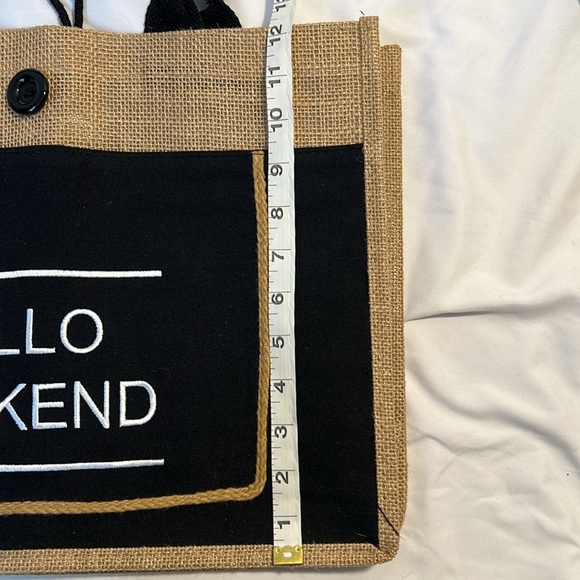 Hello Weekend Burlap Tote Bag - Picture 6 of 7